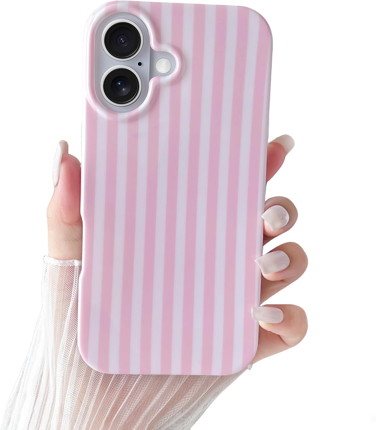 Detalle de SmoBea iPhone 17 striped case in soft TPU (pink) – slim, shockproof-style cover