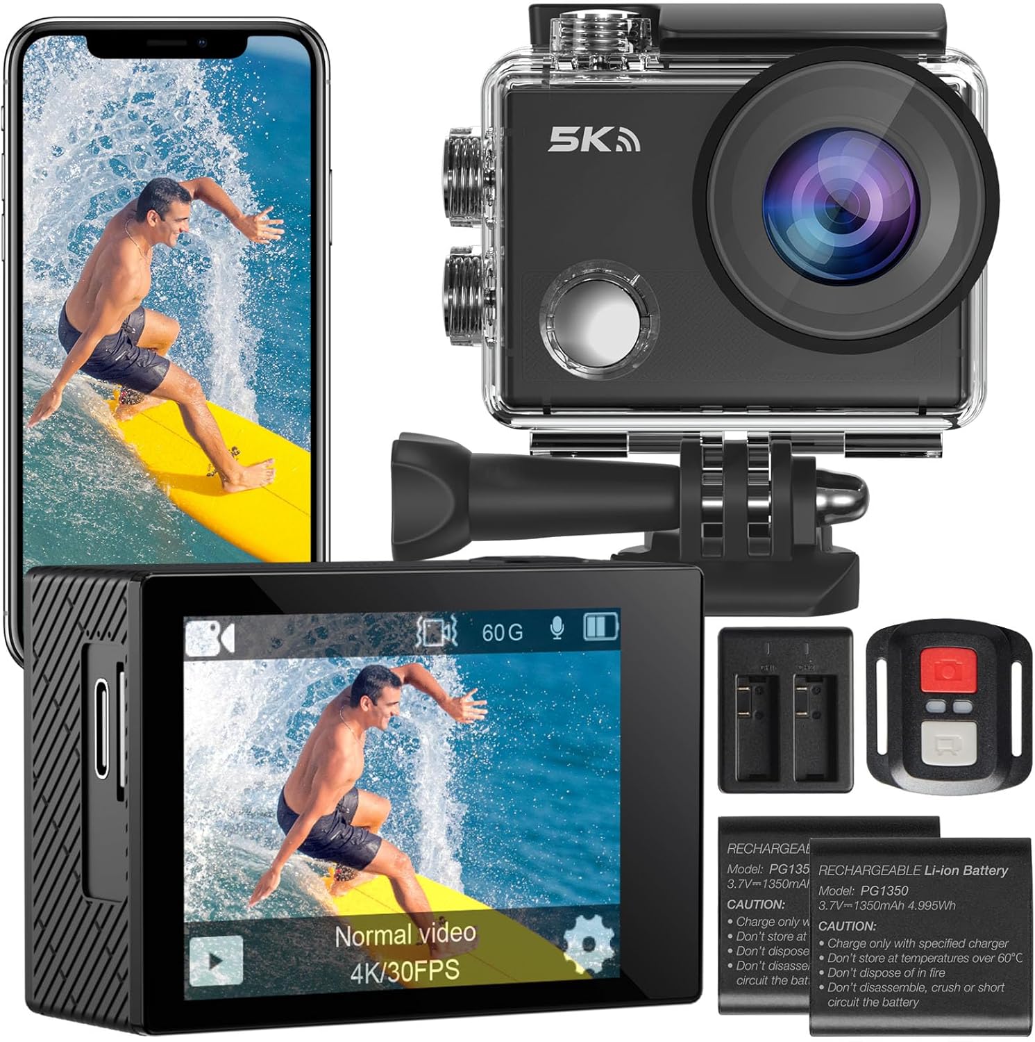 Detalle de Yonvim Action Cam: 5K-Aufnahmen, 170° Weitwinkel und 40 m Tiefenfestigkeit – eine solide Allround-Kamera für Outdoor-Abenteuer