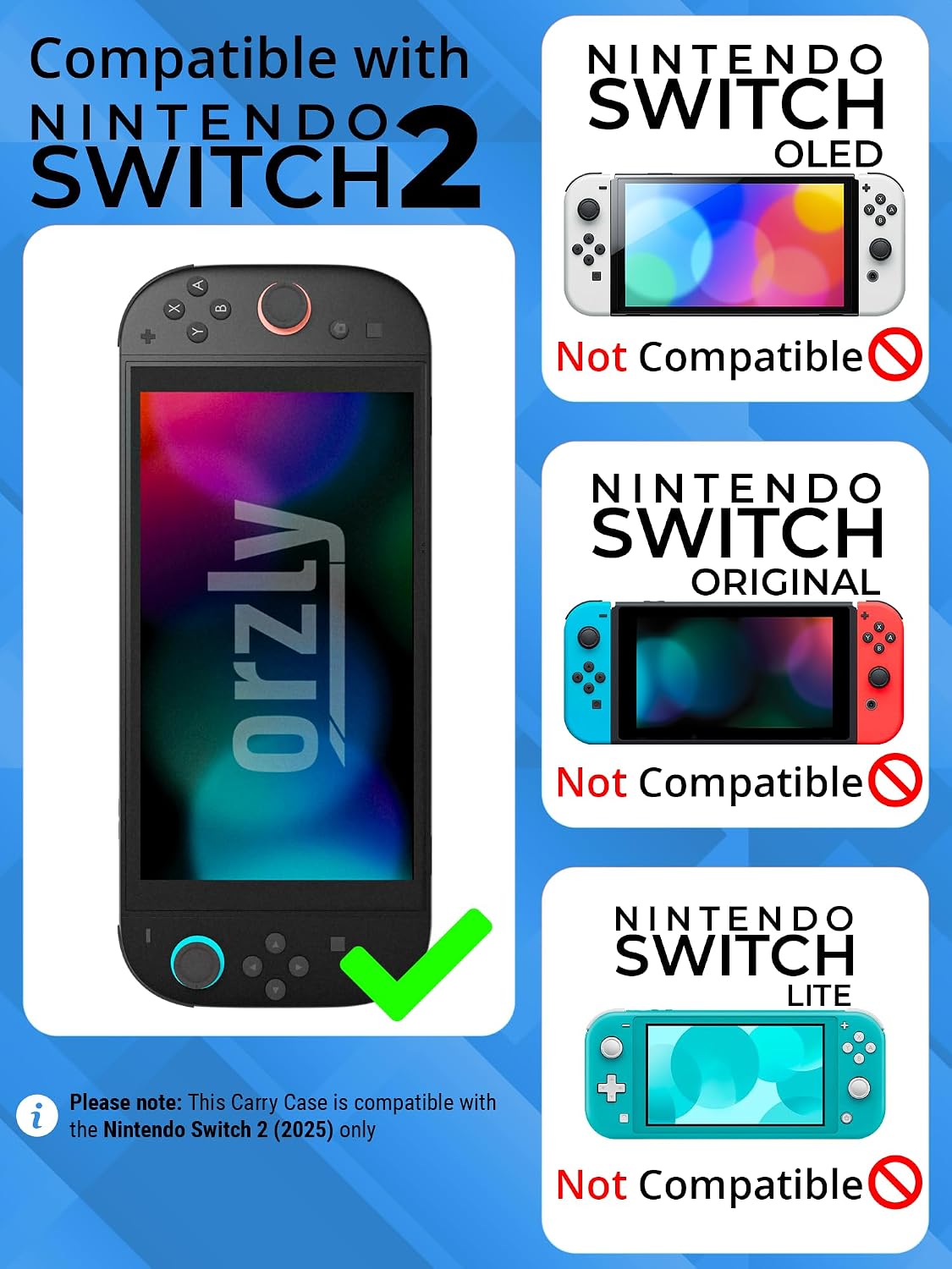 Detalle 2 de Orzly Tragetasche für Nintendo Switch 2 (2025) – Hartschalenetui mit 7,9 Zoll Displayschutz & Zubehöraufbewahrung