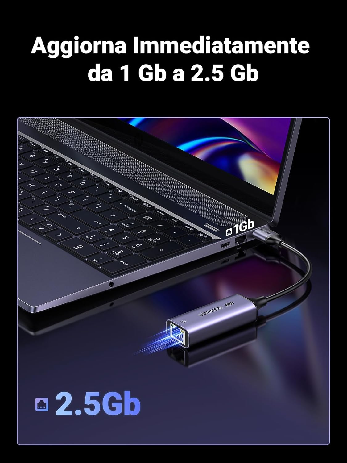 Thumbnail 3 de UGREEN 2.5 G Adattatore Ethernet USB 3.0 a RJ45 – RTL8156BG, alluminio, plug and play, 2500 Mbps