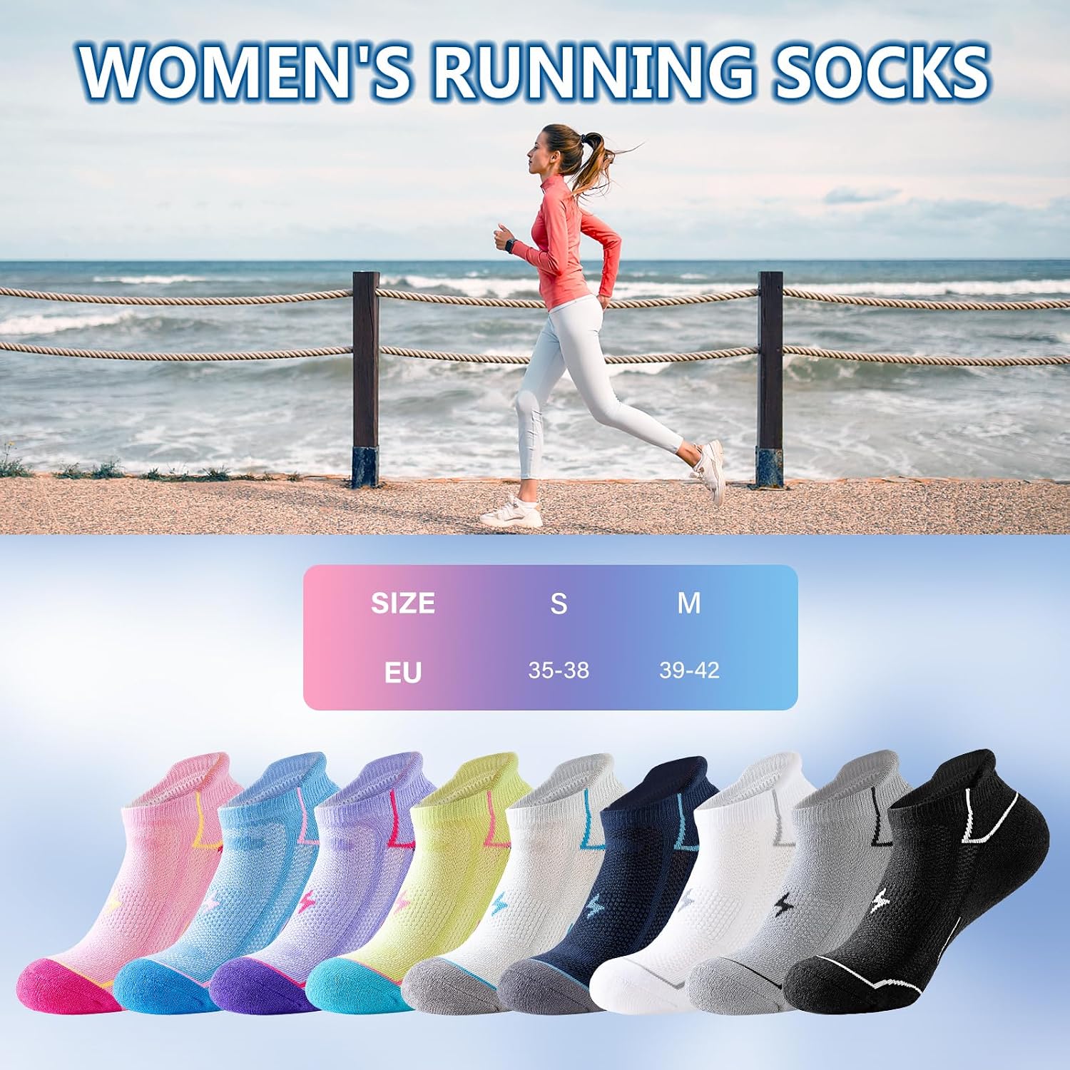 Thumbnail 6 de Niorasen Sneaker Socken Damen 39-42 / 35-38 – Atmungsaktiv, Anti-Blasen, Gepolstert, 6 Paar