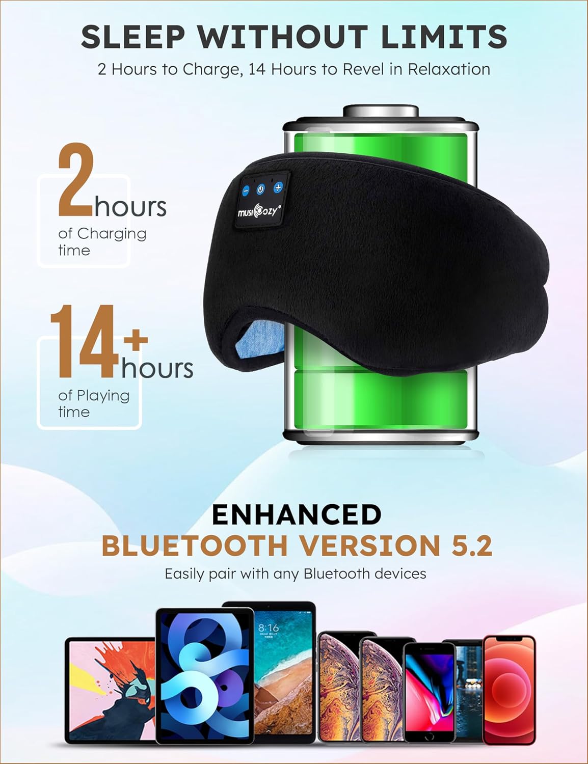 Detalle de MUSICOZY Sleep Headphones Bluetooth 5.4 headband for side sleepers
