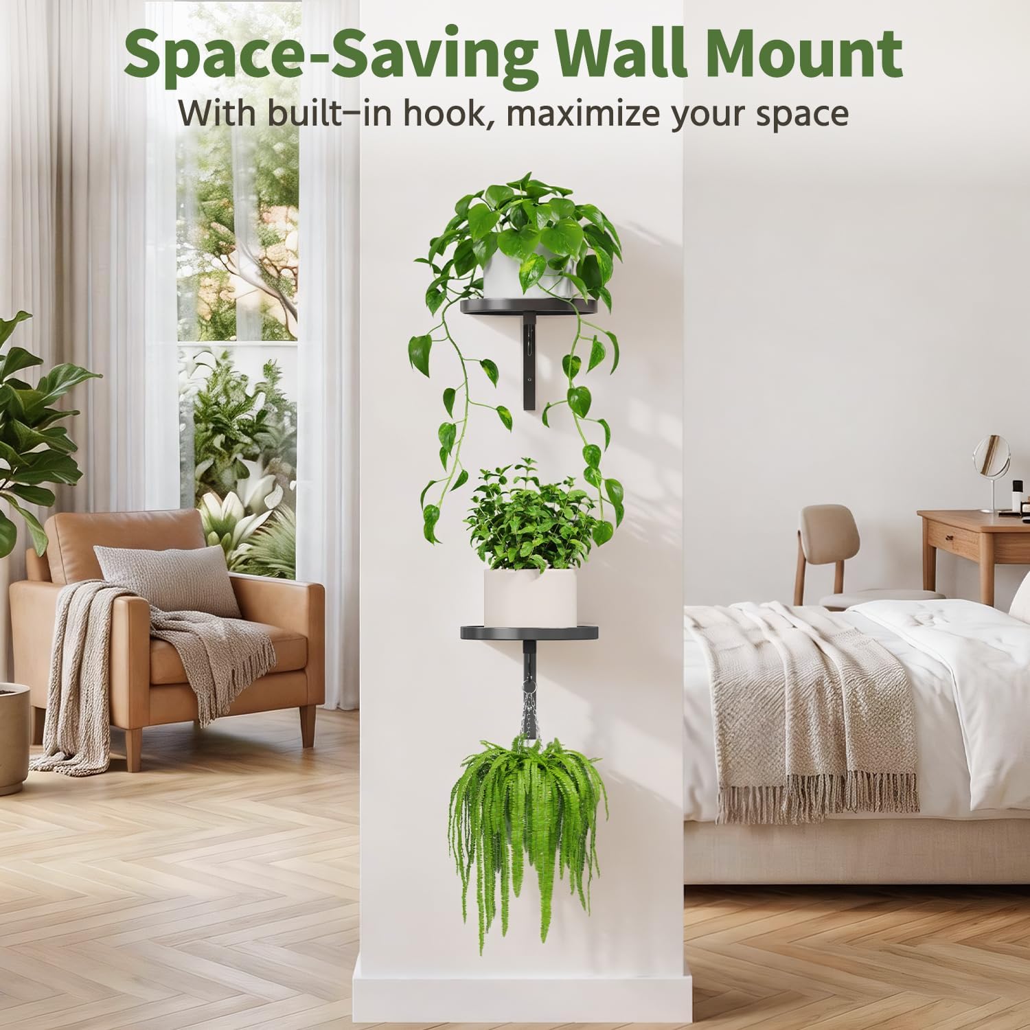 Detalle de LASZOLA Plant Stand Wall-Mounted Metal Plant Holders, Set of 2, Black