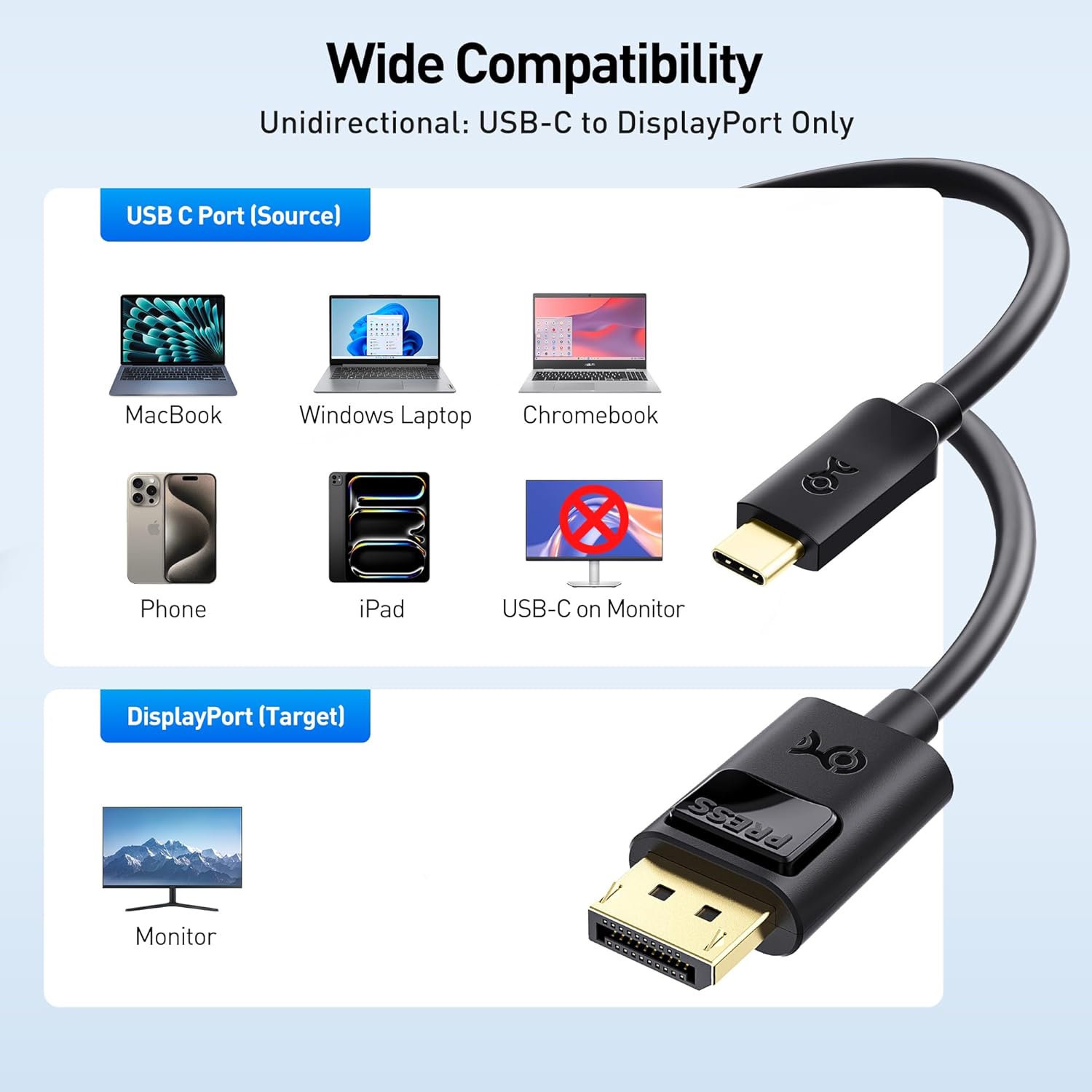 Thumbnail 5 de Cable Matters Unidirectional USB-C to DisplayPort 1.4 6ft