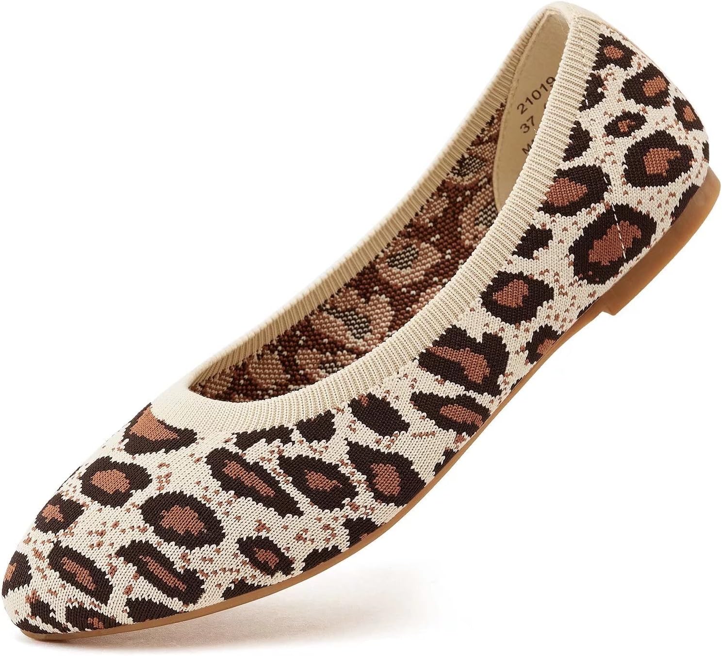Thumbnail 3 de Puxowe Ballerine pour Femme Pointue en Maille – Beige Léopard, taille 38,5 EU