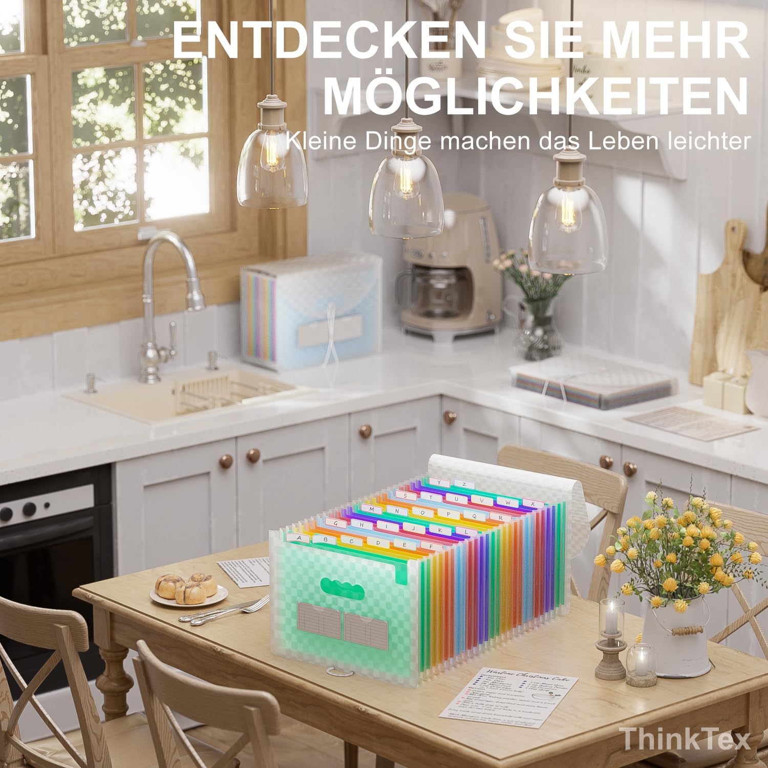 Detalle de ThinkTex ThinkTex 26 Fächer Dokumentenmappe A4 (Regenbogen, erweiterbar) – grün