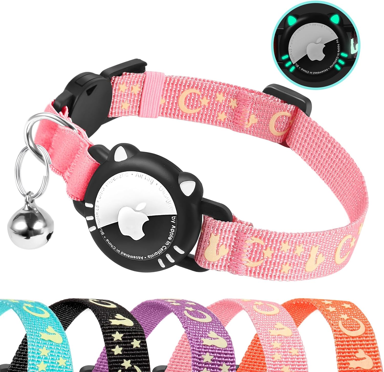 Detalle de Ytanest Reflective AirTag Cat Collar (Breakaway) with AirTag Holder, Pink, XS (7–9 inch)