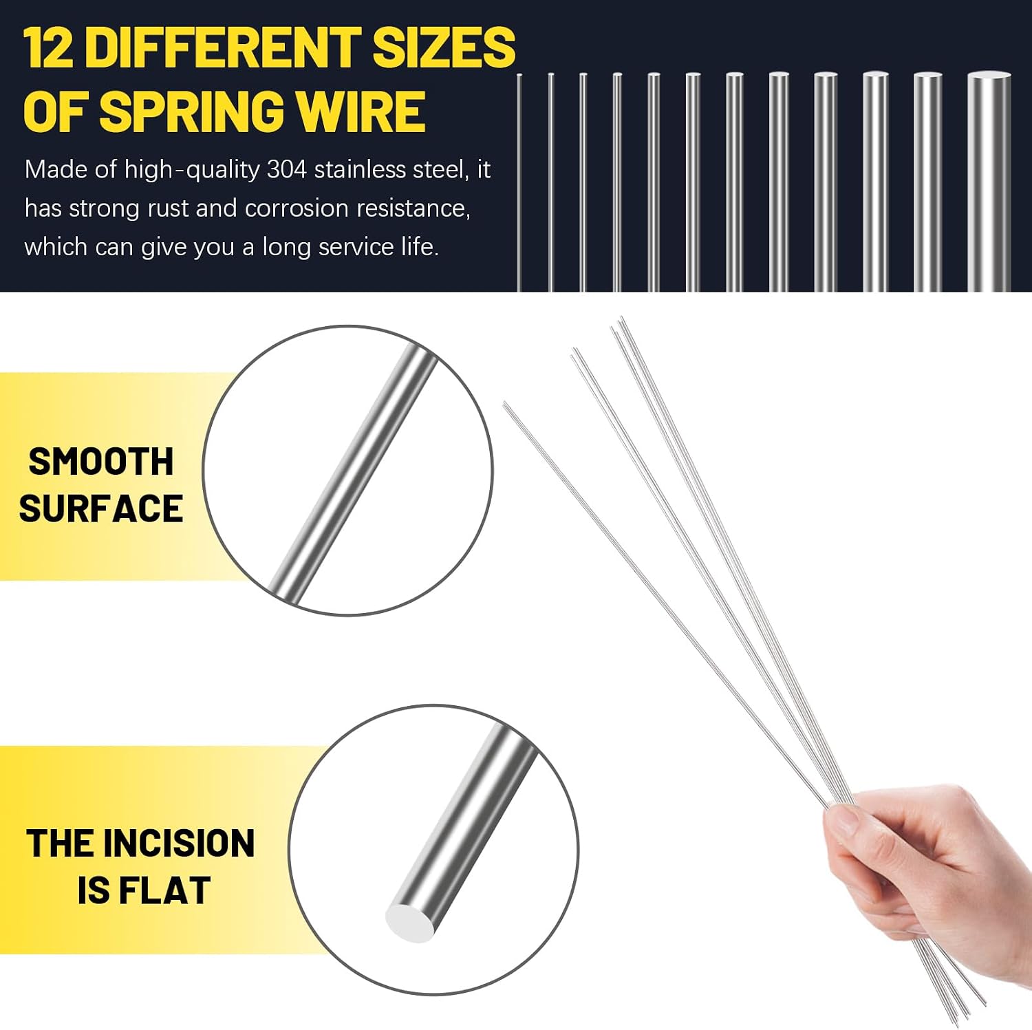 Detalle de Mardatt M2748-2761 Stainless Steel Round Rod Set, 0.8 mm x 400 mm, 30 Pieces