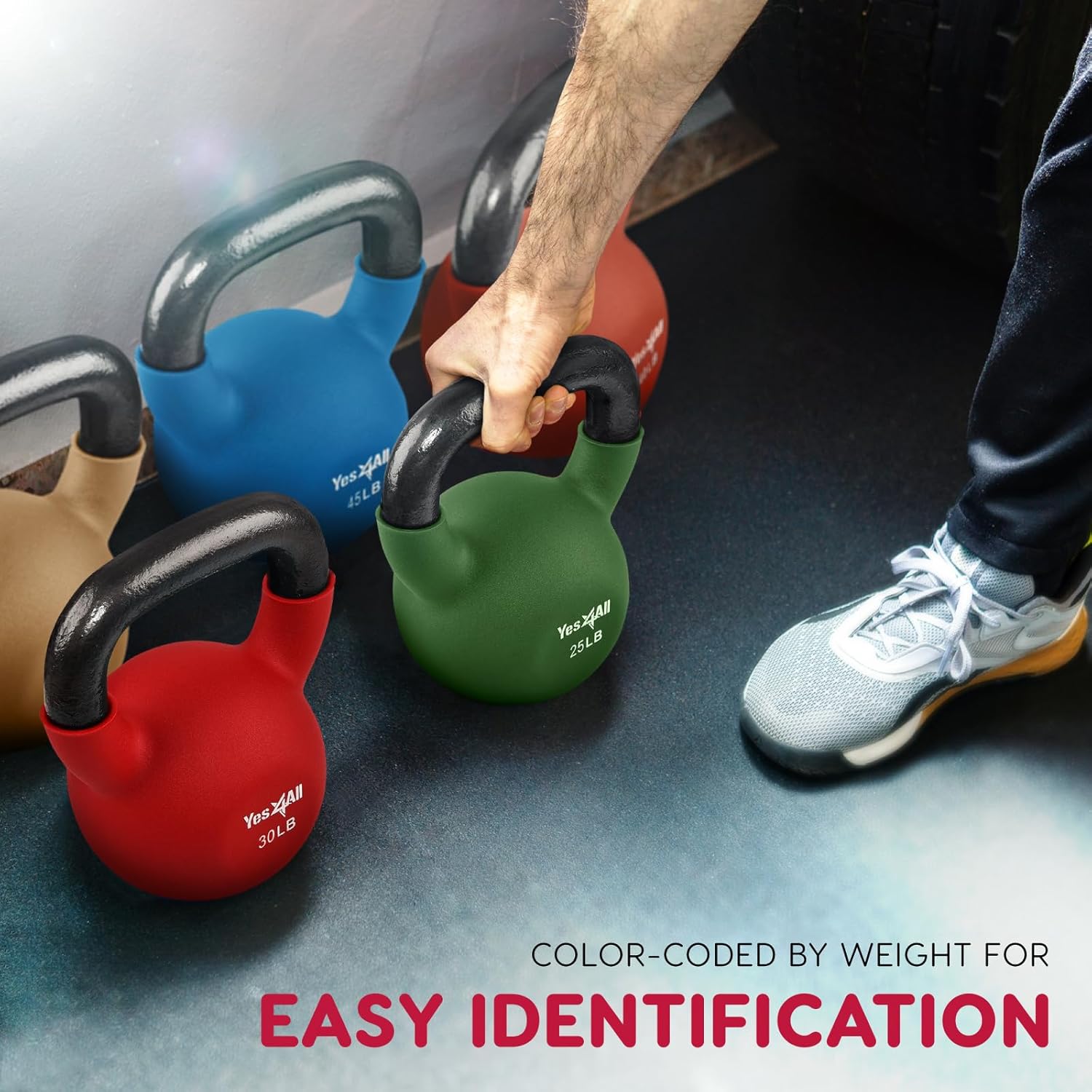 Detalle 1 de Yes4All RKWT Neoprene Kettlebell, 15 lb Cast Iron Weight
