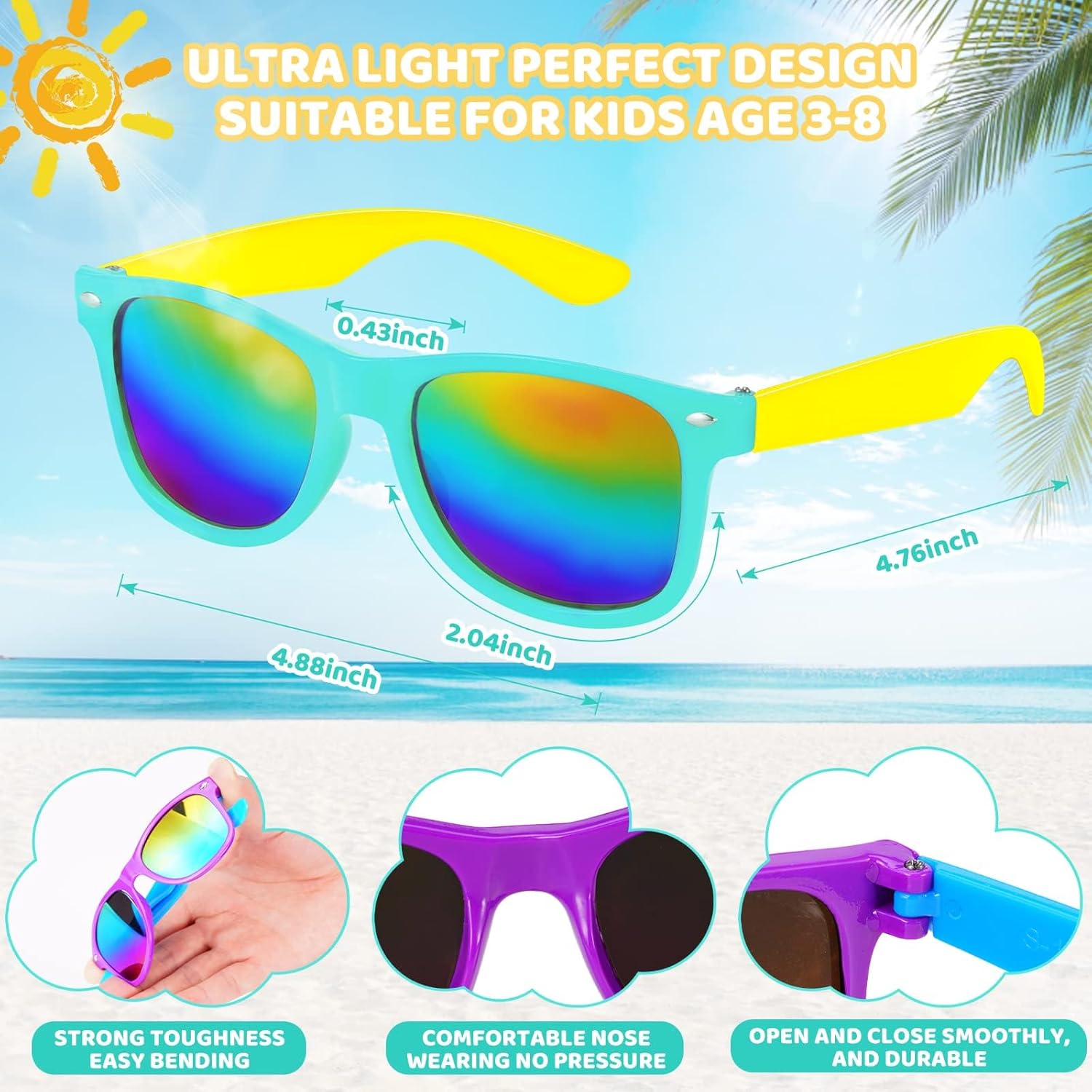 Detalle 2 de SCIONE 24 Pack Kids Neon Sunglasses – Party Bag Fillers for Birthday, Beach and Poolside Fun