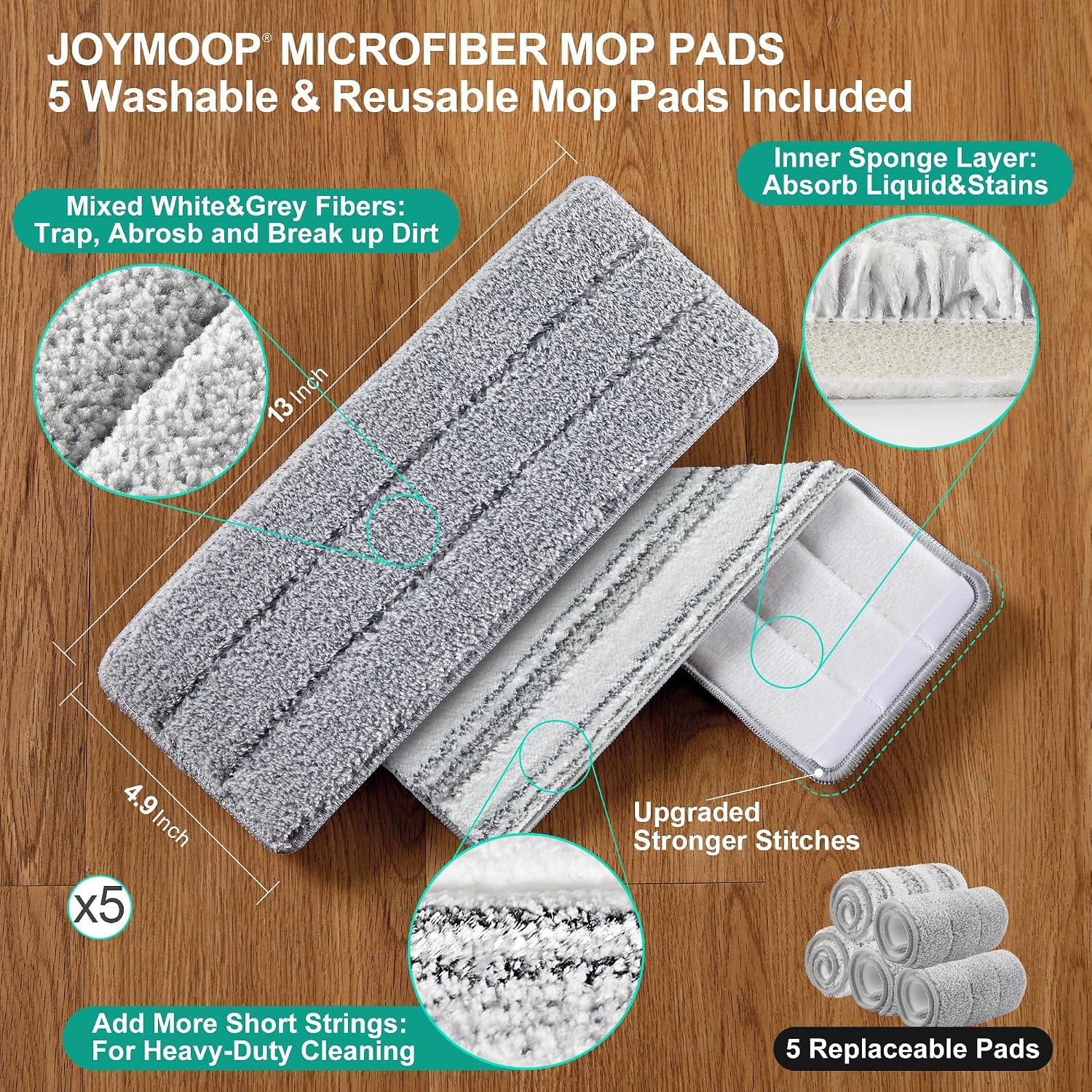 Detalle de JOYMOOP Bucket #2124 Flat Mop System with Dual-Chamber Bucket and 5 Pads