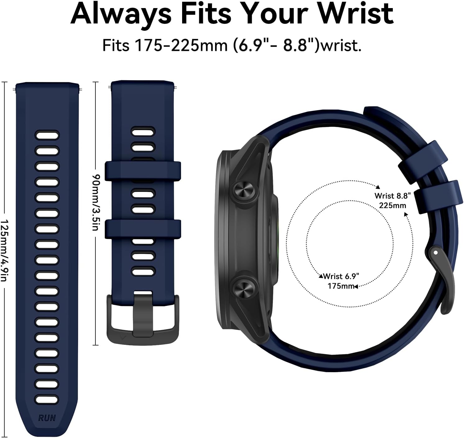Detalle de OVERSTEP 22mm Silicone Quick Release Waterproof Sport Strap for Garmin, Coros and More