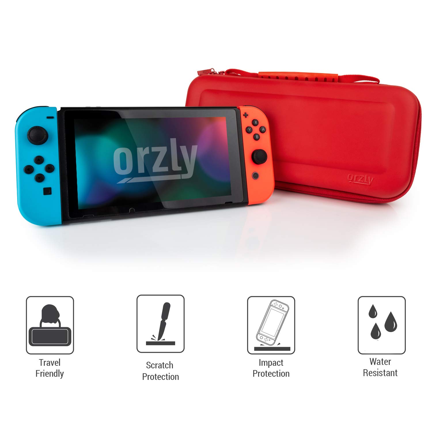 Detalle de Orzly Tragetasche für Nintendo Switch OLED (Rot) – harte EVA-Hülle mit Zubehörfächern