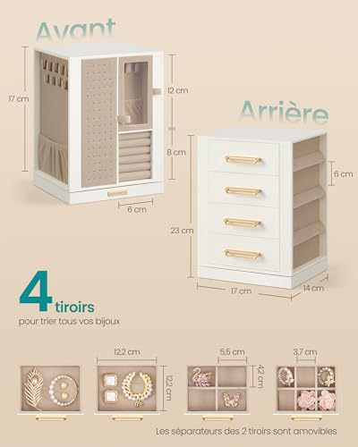 Thumbnail 4 de SONGMICS Boîte à Bijoux Rotative 360° JBC211WD01 – Coffret à Bijoux 4 tiroirs, rangement pour colliers, bagues, boucles d’oreilles