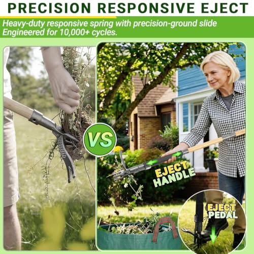 Detalle de Bamda Weed Puller Root Remover Tool (110.5cm) – Durable Bamboo Handle, 4-Claw Steel Head