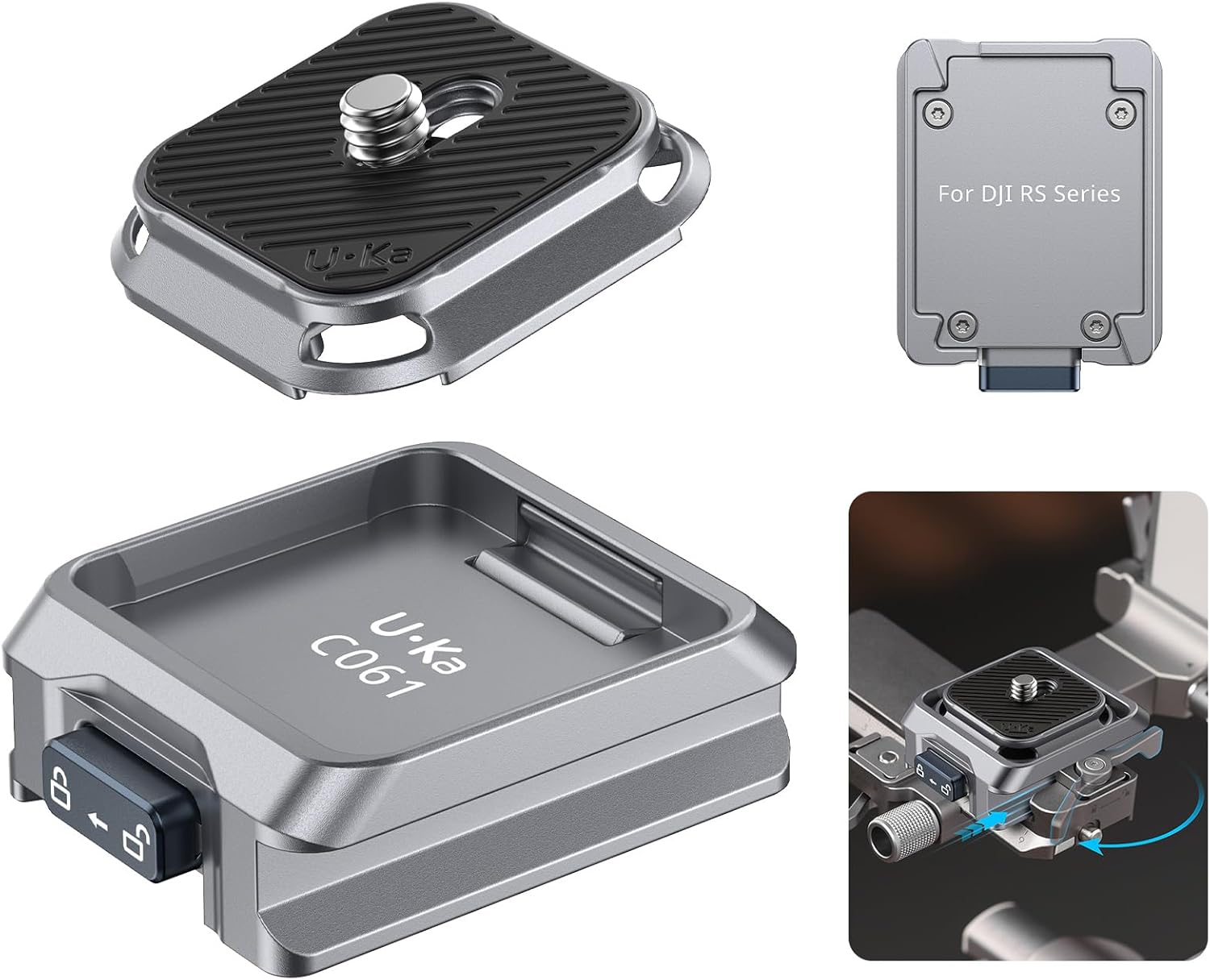 Detalle de ULANZI C061 Plateau de fixation rapide pour stabilisateurs DJI (RS2/RS3/RS3 Pro/RS4/RS4 Pro/RS 4 Mini) – charge max 6 kg