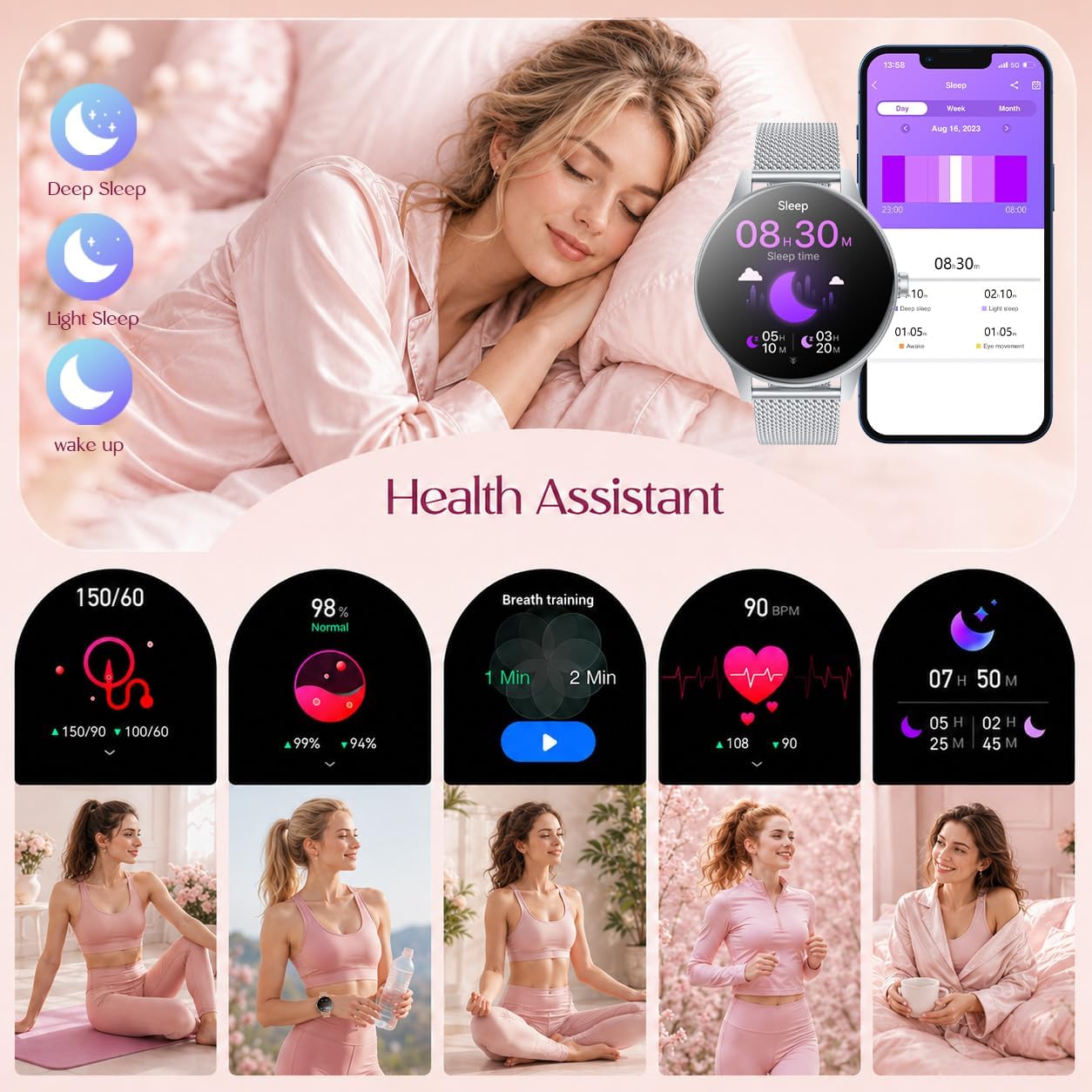 Detalle de Smart Watch Fitness Tracker Women: 1.27'' HD Screen, Calls, Health Monitoring & 114 Sports Modes