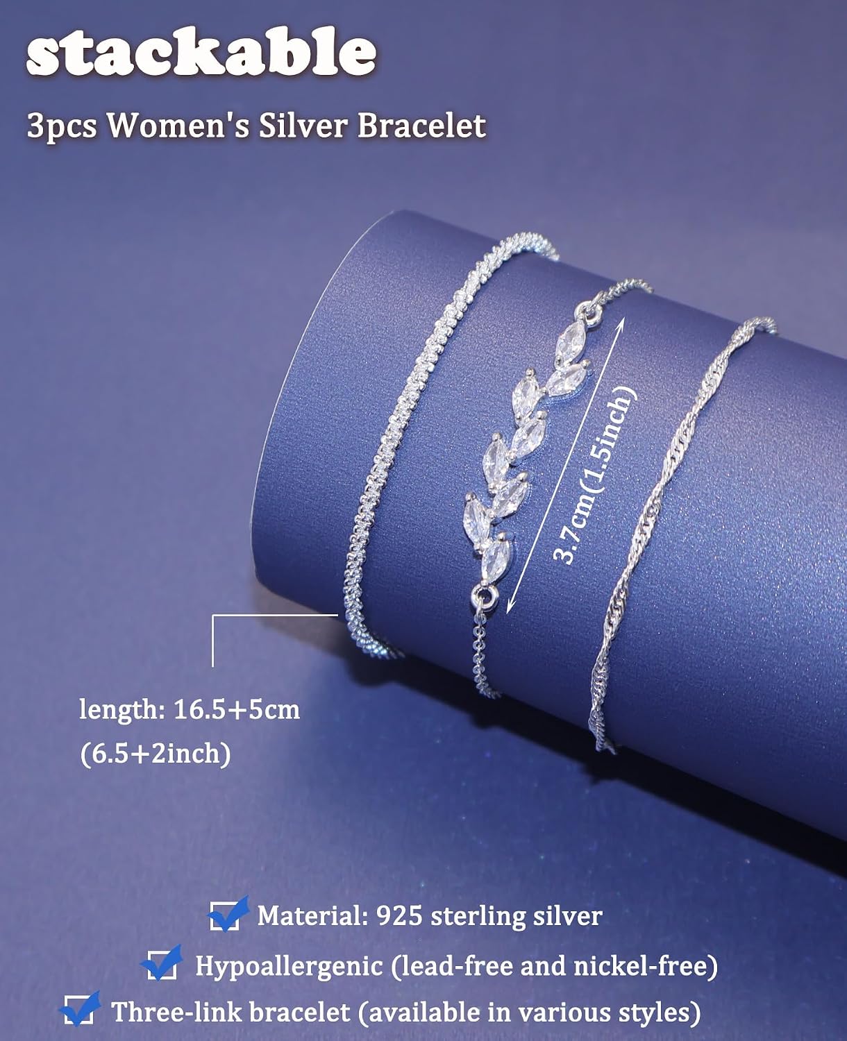 Thumbnail 3 de Sterling-Silber Armband Set 3-teilig mit 925
