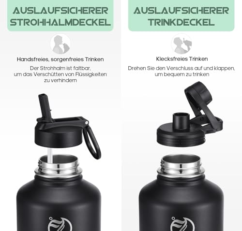 Thumbnail 1 de HydroPal 1.9L Edelstahl Isolierflasche mit Strohhalm – 2 Deckel, auslaufsicher