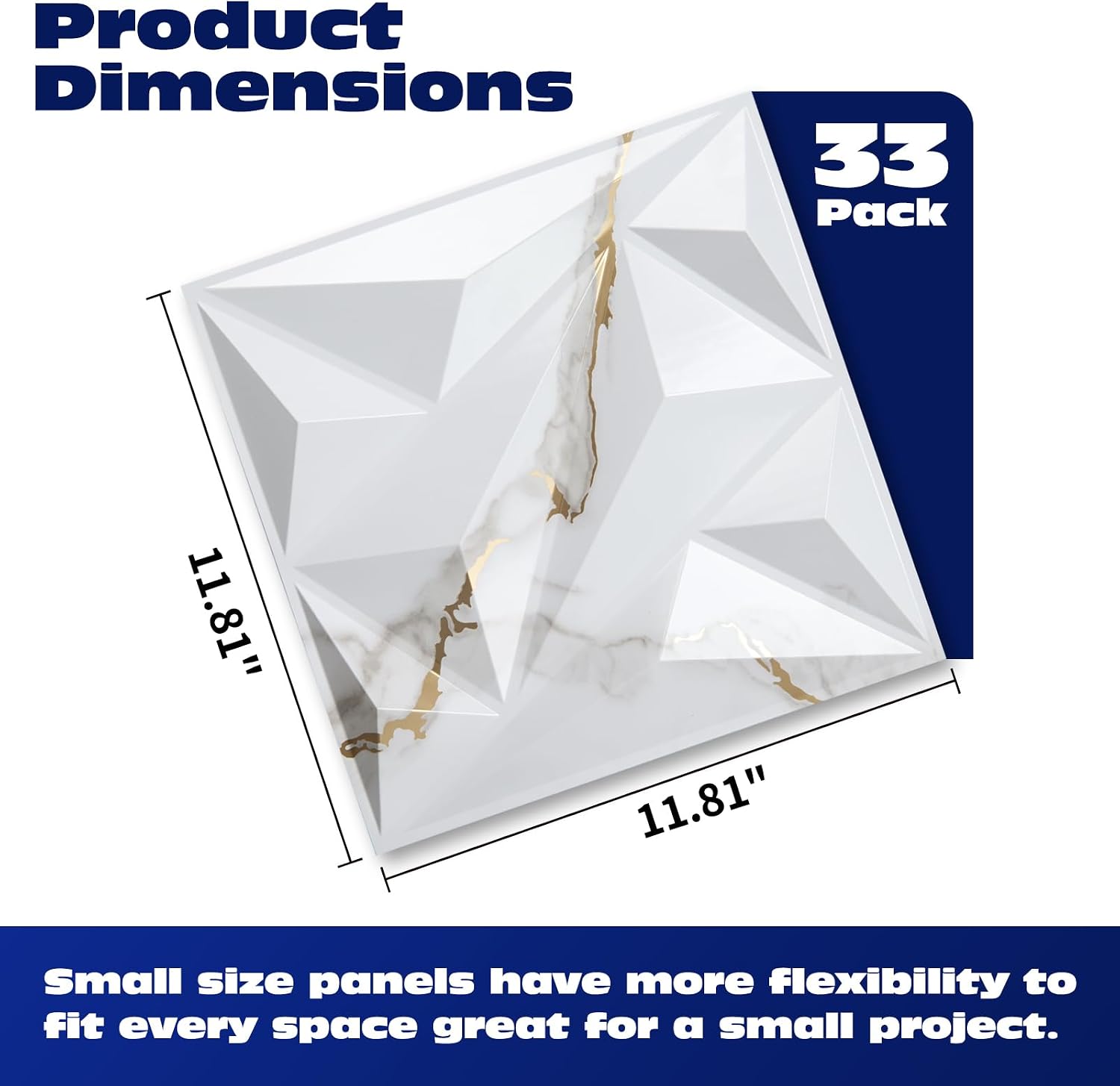 Detalle 2 de Art3dwallpanels 3D Diamond Wall Panels, 33-Pack, Gold Veined White, 12" x 12