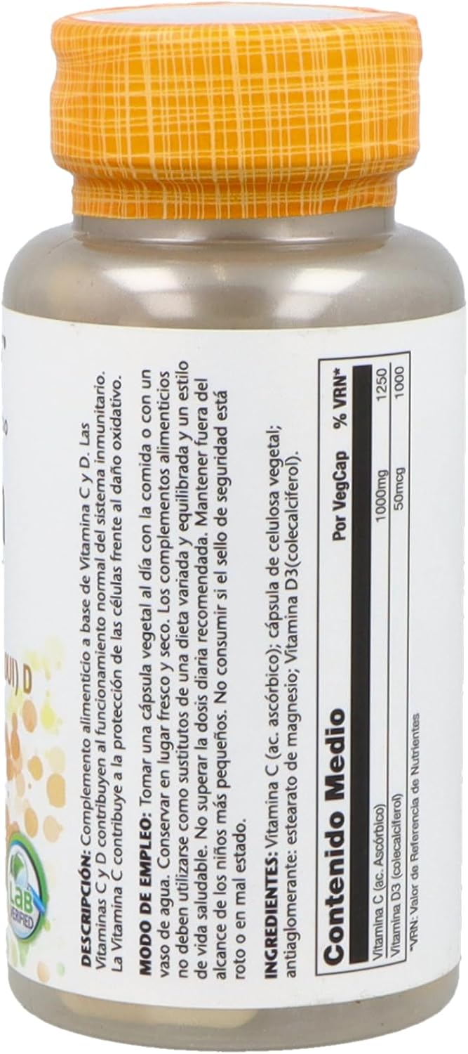 Detalle 2 de Solaray Vitamin C y D 1000Mg 50µg Vegcaps
