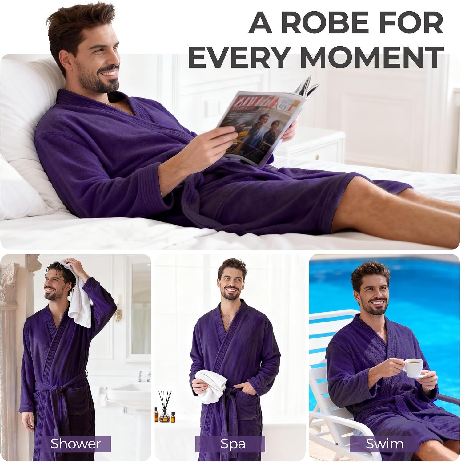 Detalle 1 de PJGGZ Men’s Towel Robe, Soft Quick-Dry Kimono Bathrobe