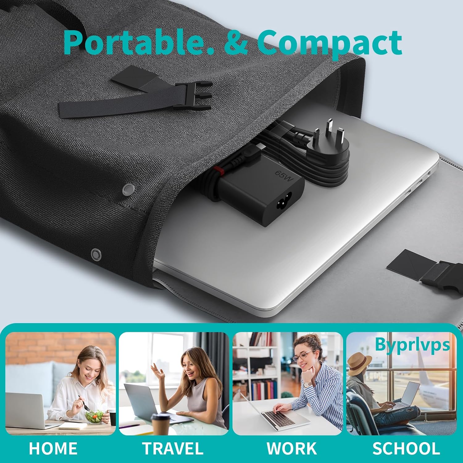 Detalle de Byprlvps New Slim 65W USB-C Laptop Charger (USB Type-C PD) for Lenovo ThinkPad/Yoga and more