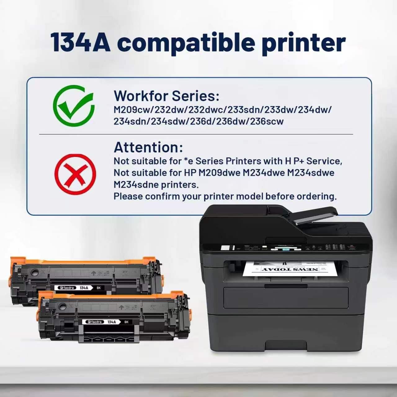 Detalle 2 de Faedra 134A W1340A Compatible Black Toner Cartridges, 2-Pack