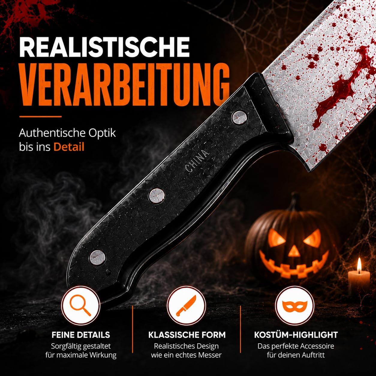 Thumbnail 6 de Costumed 6695K Iluzja – plastikowy nóż na Halloween, 34 cm, krwawe zdobienia
