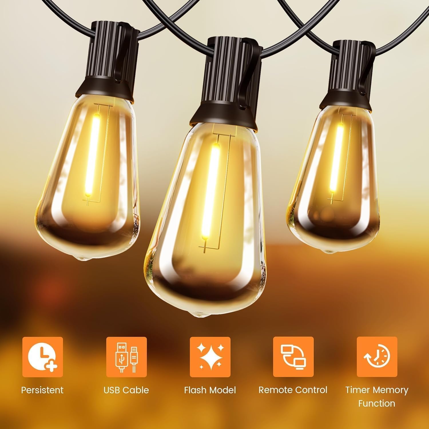 Thumbnail 6 de OHLUX GLS-18J2P-E17-G40- Solar String Lights, 120 ft, 52 ST38 LEDs