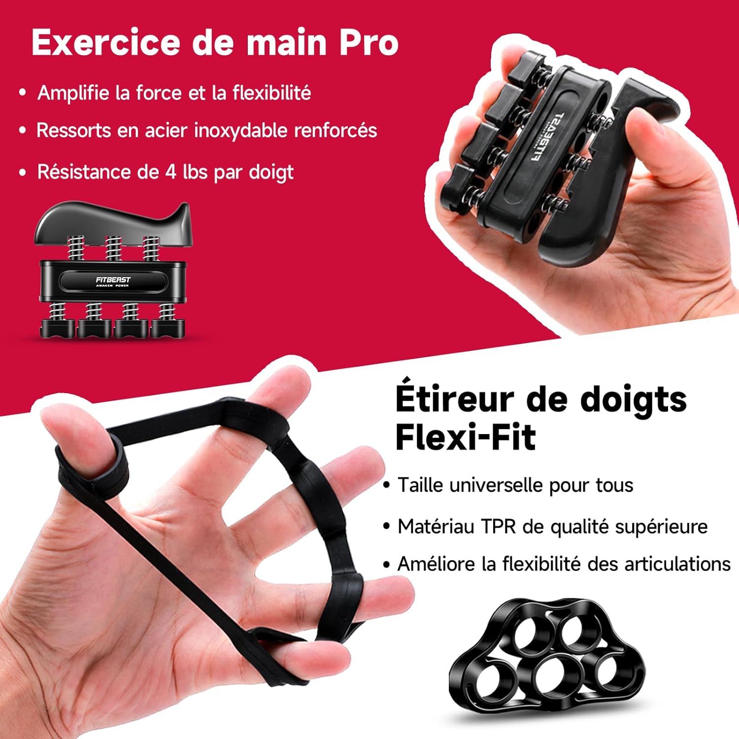 Thumbnail 2 de FitBeast Hand Grip musculation avant-bras – pack de 5 poignées ajustables (5 à 60 kg) + anneau + balle anti-stress