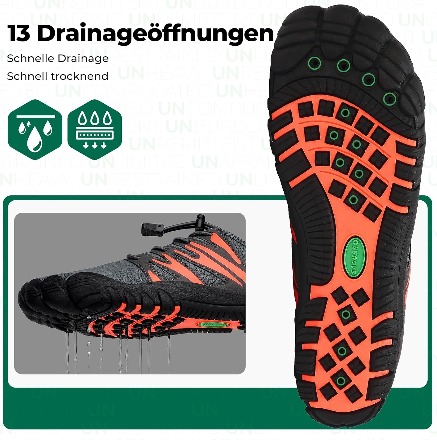Detalle de SAGUARO Herren Barfußschuhe Leicht, atmungsaktiv & schnell trocknend mit breiter Zehenbox (Gr. 39–48)