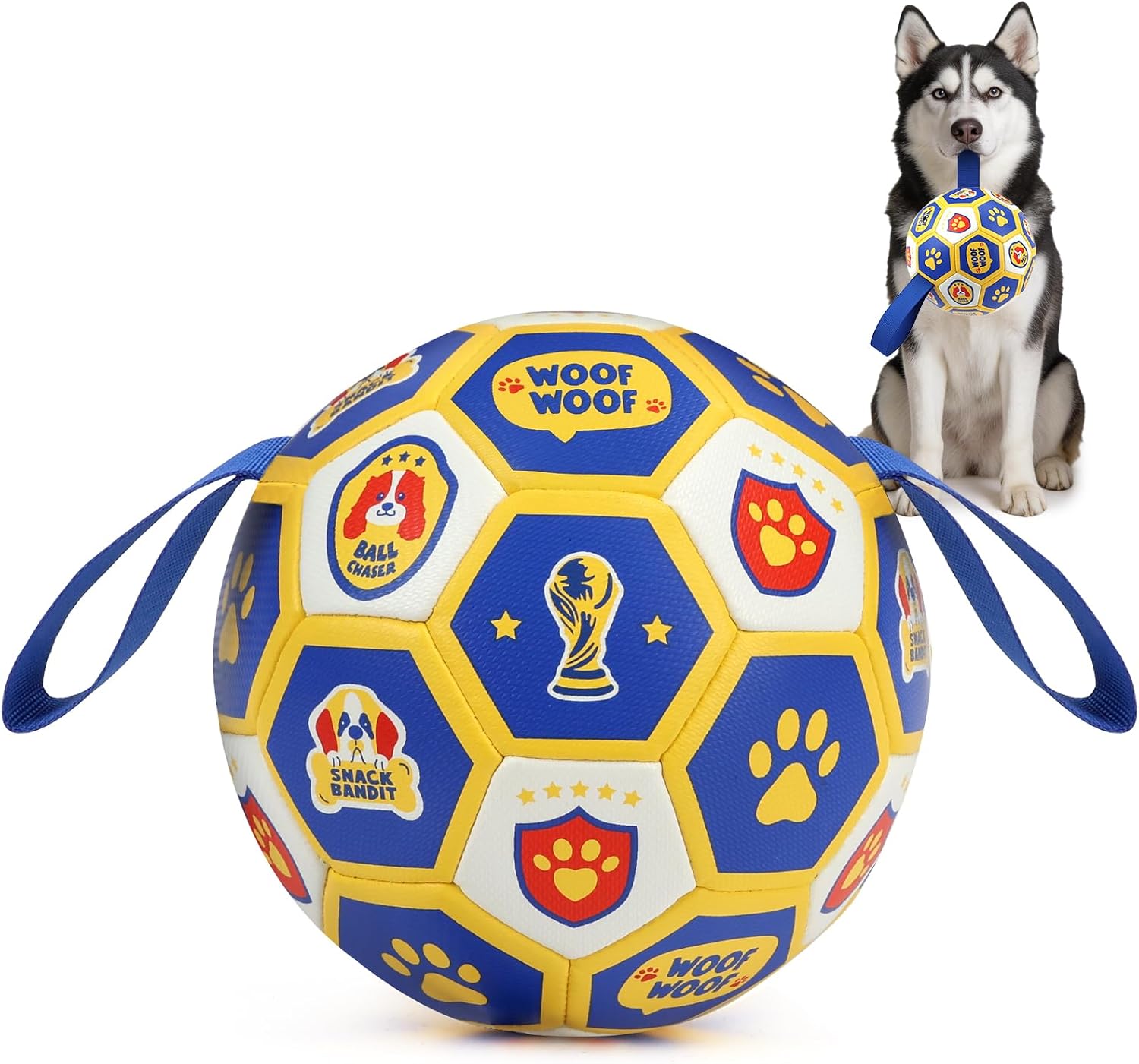 Detalle de Viviving Fußball Hundespielzeug 7 Zoll – Strapazierfähiger Interaktiver Ball für Drinnen & Draußen inkl. Luftpumpe