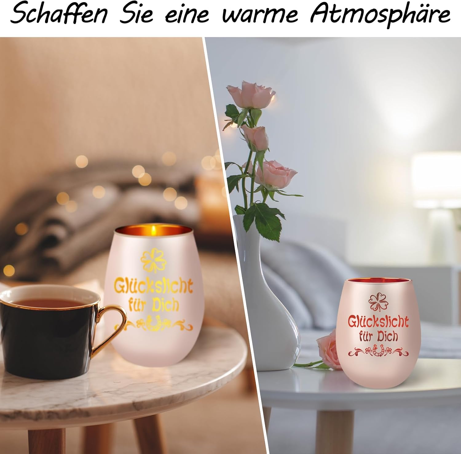 Thumbnail 4 de HOWAB Rosa Windlicht Glas mit Gravur Glückslicht