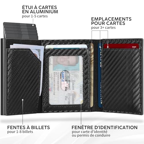 Thumbnail 1 de TENBST Porte Carte en Cuir Carbone RFID – Édition Noir, Portefeuille compact et sécurisé