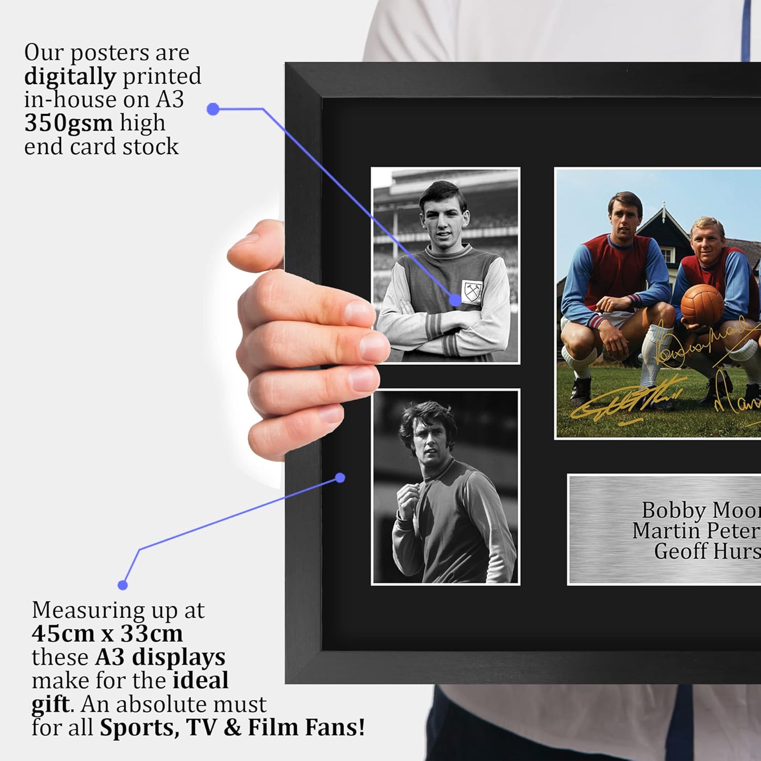 Thumbnail 2 de HWC Trading FR A3 Bobby Moore, Martin Peters & Geoff Hurst framed autograph picture (West Ham United) for football fans