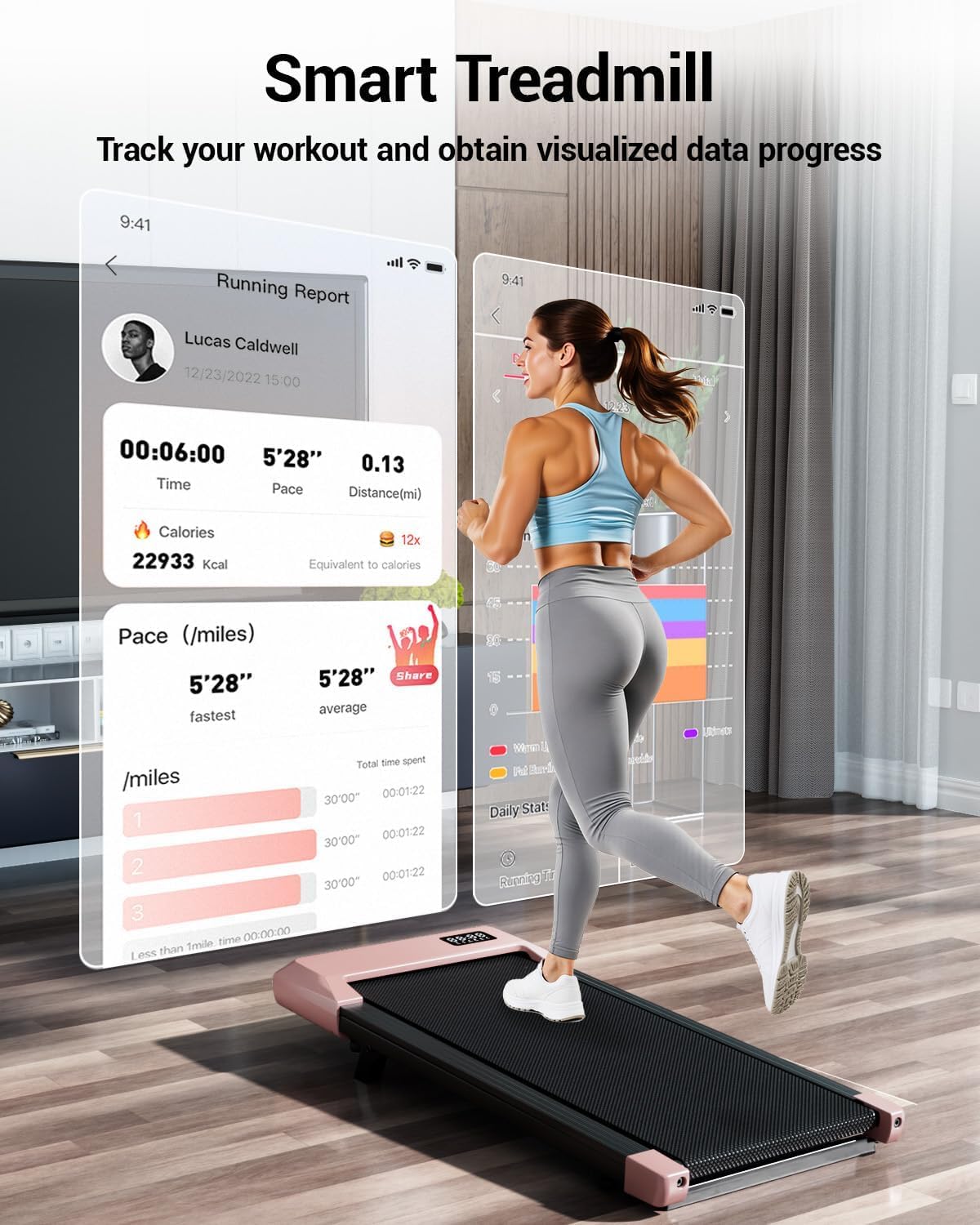 Detalle 1 de Superun walking pad treadmill, 6% incline, 300 lbs capacity, 2.5 hp motor