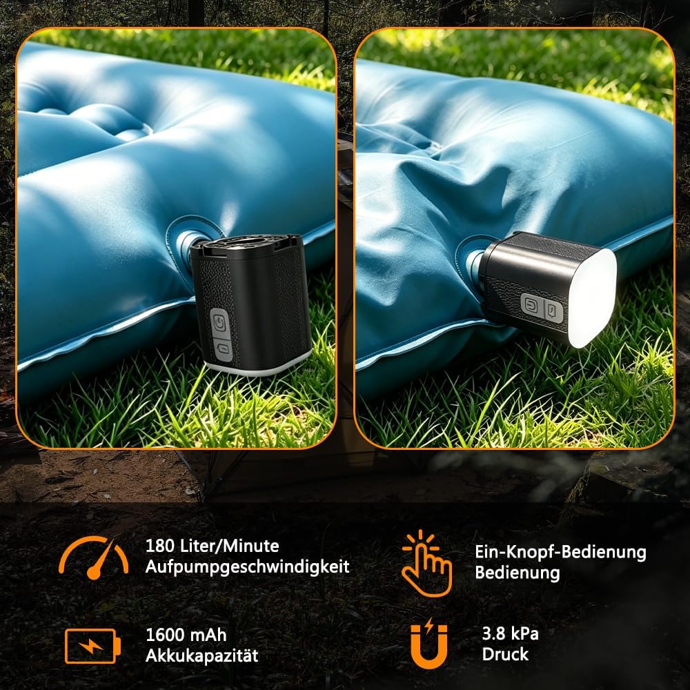 Detalle de HOAMZ Elektrische Luftpumpe 3-in-1: Ultrakompakt, vielseitig und zuverlässig für Camping