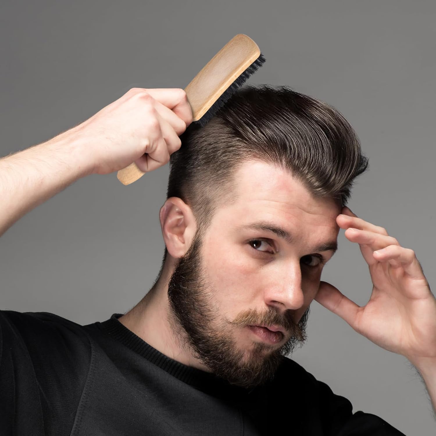 Thumbnail 3 de BESTOOL brosse à cheveux en poils de sanglier (poignée en noyer noir) pour femmes, hommes et enfants