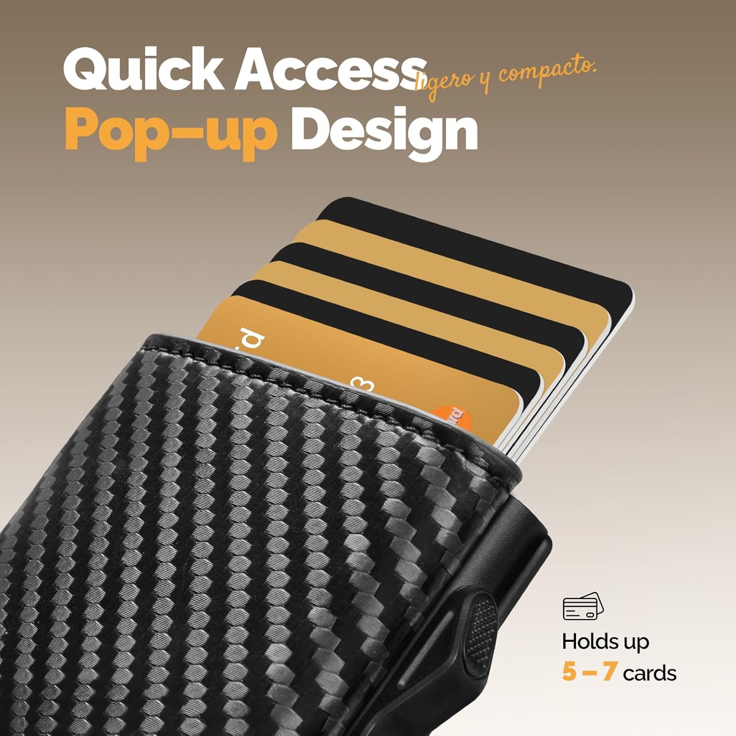 Thumbnail 6 de YESIIW Slim RFID Pop-Up Wallet for Men (Carbon Fibre) with Coin Pocket & ID Window