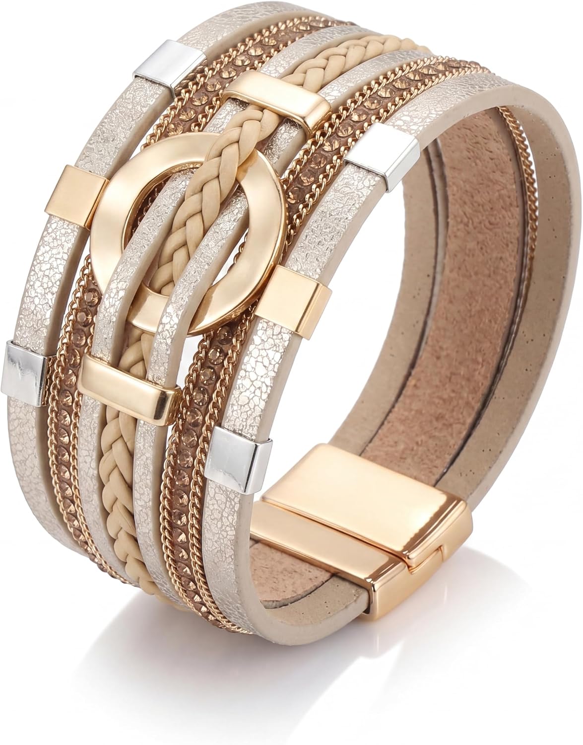 Detalle 2 de Edoneery Leather Wrap Bracelet, 7.67-Inch Cuff
