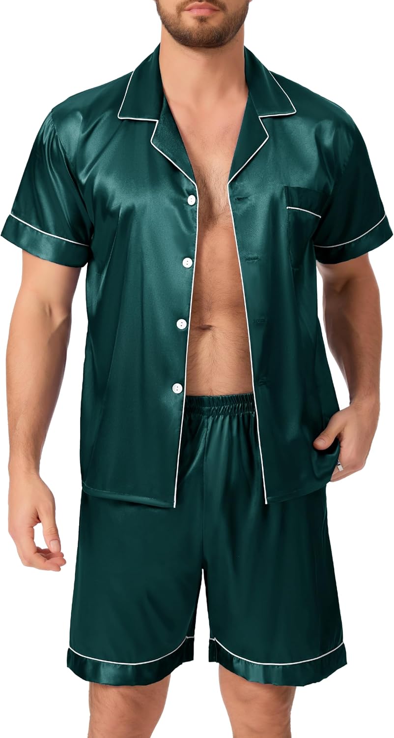Thumbnail 6 de Lovasy Mens Pyjamas Set 2 Piece Silk Satin PJS — Short Sleeve Button-Down