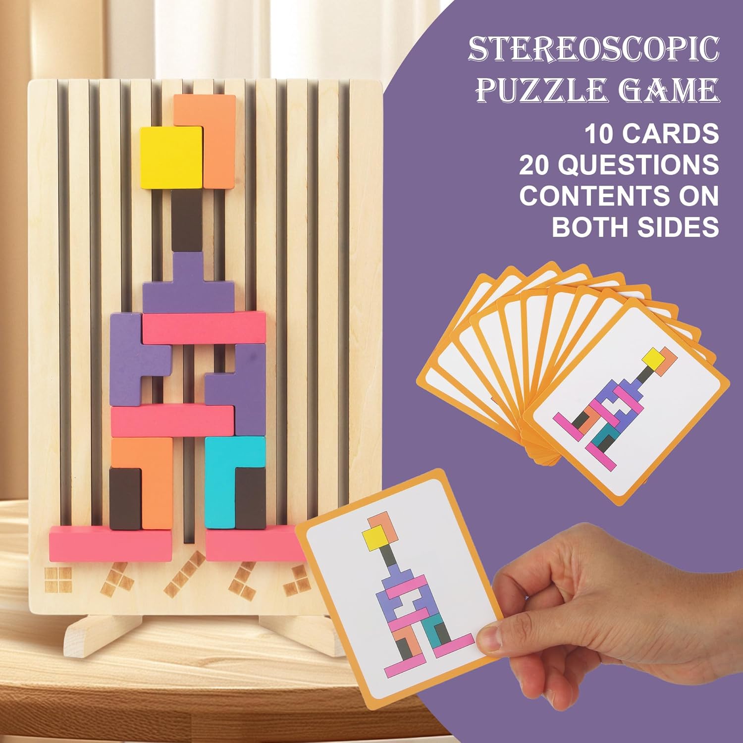 Thumbnail 2 de ACOMTUO Gioco Impilabile in Legno Tetris – Puzzle educativo per bambini (10 carte)