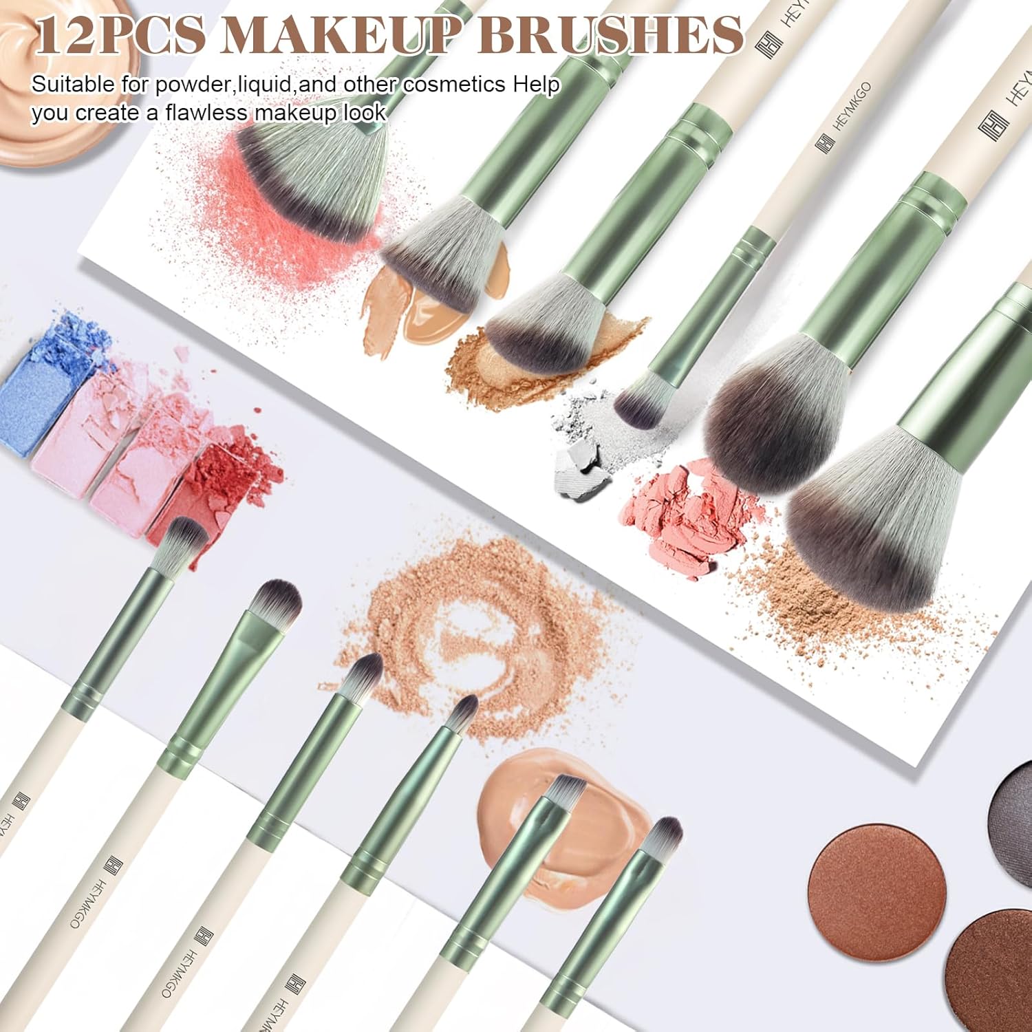 Detalle de HEYMKGO Pinselset Makeup 12-teilig – Profi-Makeup-Pinsel mit Reisetasche