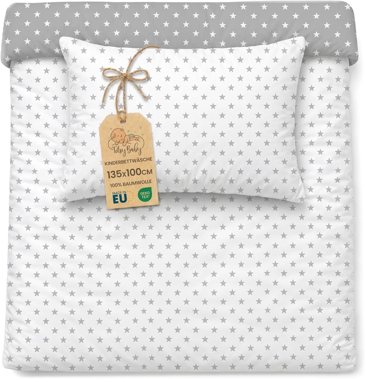 Totsy Baby Copripiumino lettino neonato 100x135 cm in cotone con federa 60x40 cm (Oeko-Tex) per culla