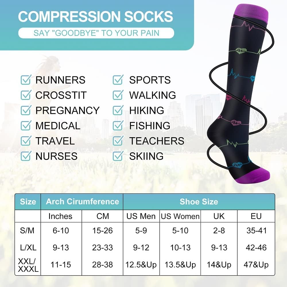 Detalle 2 de Pnosnesy 15-20 mmHg Compression Socks (7 Pairs) for Men and Women