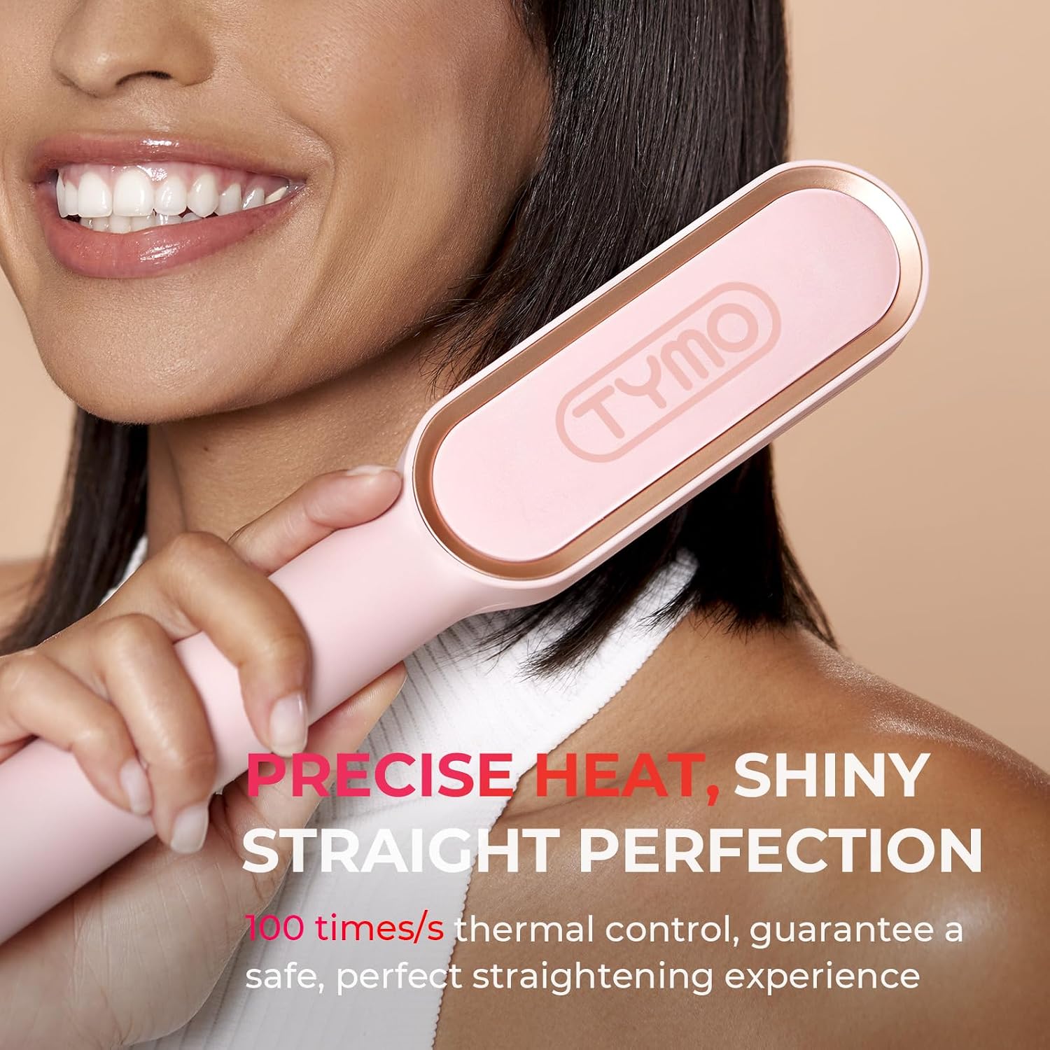 Detalle de TYMO Hair Straightener Brush UK – 2-in-1 Flat Iron and Hair Brush (Pink)