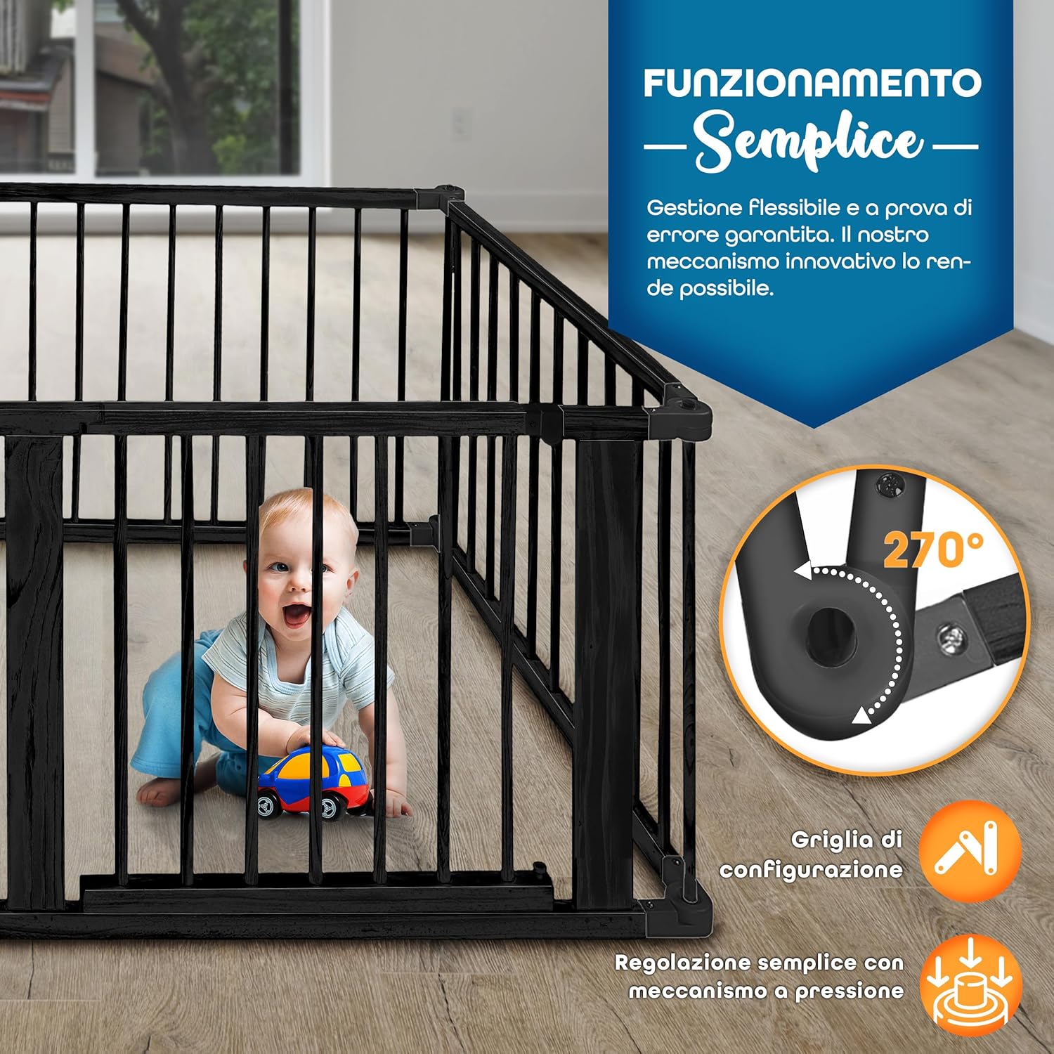 Thumbnail 3 de KIDUKU XXL Box per Bambini in 8 elementi con barriera di sicurezza pieghevole e porta inclusa (7,2 metri, Nero)