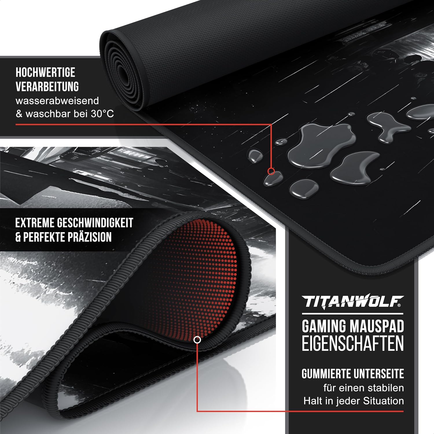 Detalle de TITANWOLF XXL Speed Gaming Mauspad 900 x 400mm
