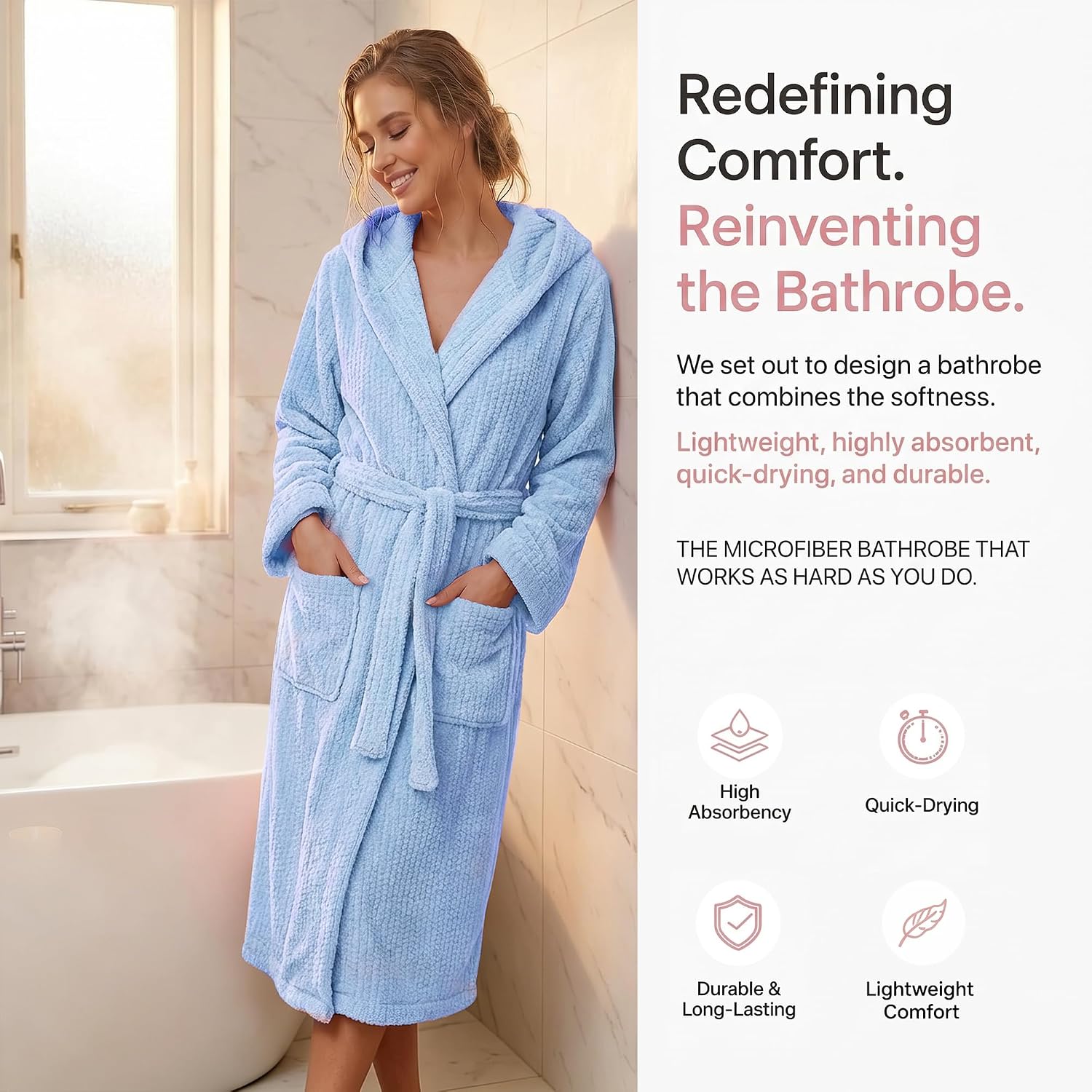 Detalle 2 de PJGGZ Hooded Bathrobe for Women, Long Towel Robe, Quick-Drying and Warm